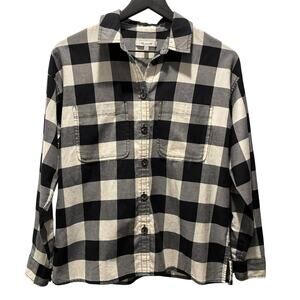 Madewell Button Up Shirt Long Sleeve Black Off White Checkered Womens Size XXS